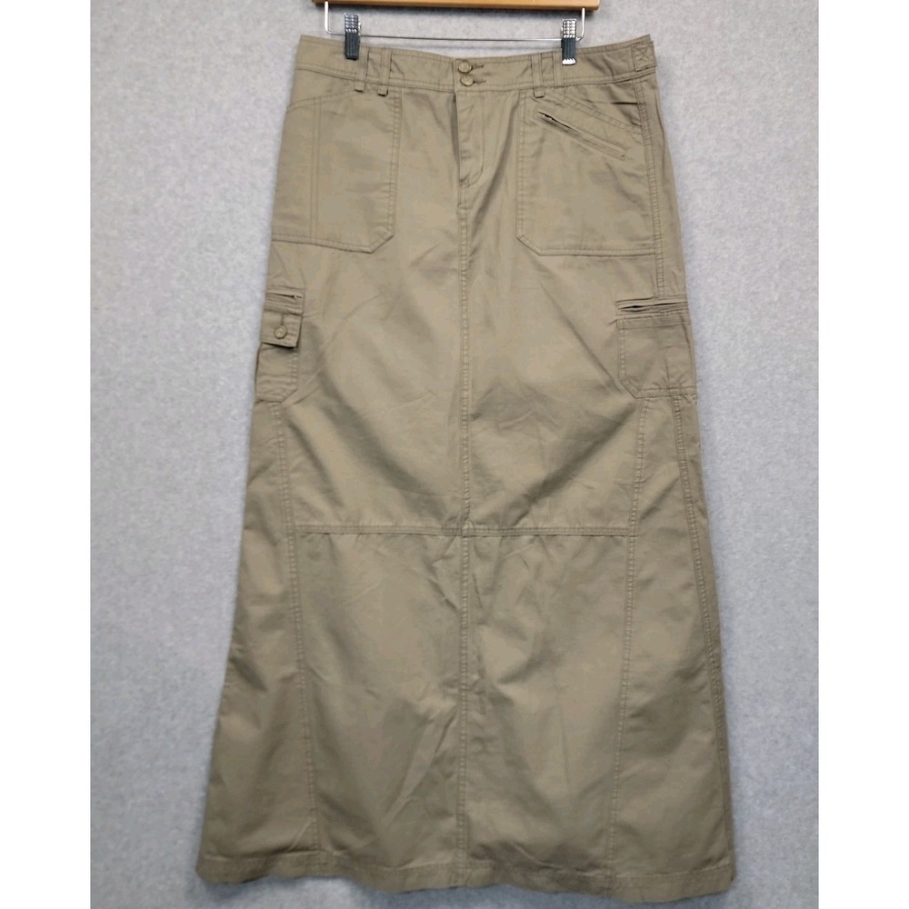 Mango Tan Khaki Cargo Maxi Skirt A-line Women's Sz 10 Utility Pockets Cotton Y2K